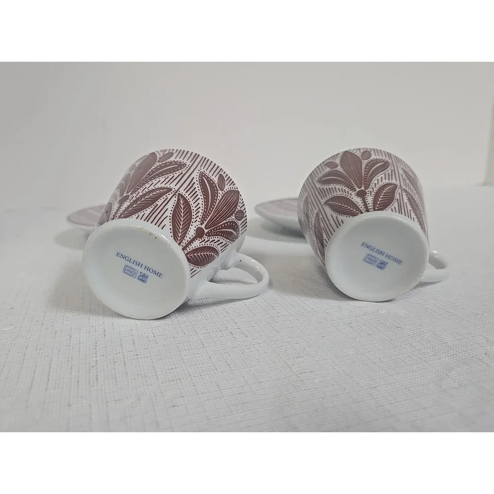 English Home Tulipe Burgundy Espresso Cups Saucers Set of‎ 2 Turkish Coffee
